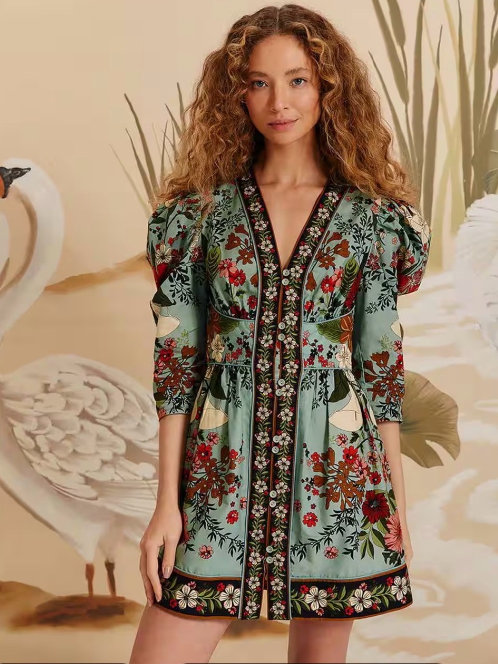 Farm Rio Green Floral Mini Dress